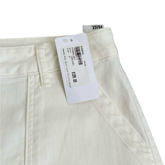 Paige Meadow Utility Patch Pockets Midi Denim Skirt In White NWT Size 31 - Picture 6 of 11